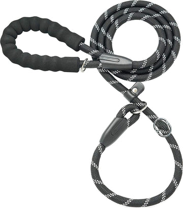 Durable No-Pull Slip Lead Dog Leash – Padded Handle & Reflective Threads for Training