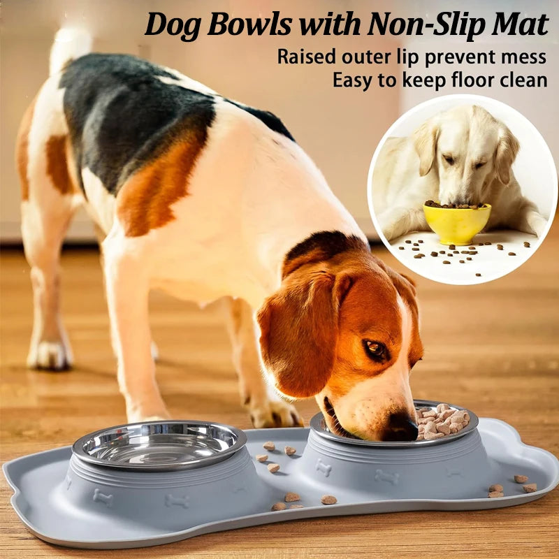 Stainless Steel Pet Dog Feeder Silicone Anti-spill Cats Dog Double Bowl Pet Feeding Drinking Water Bowls Dog Food Dispenser