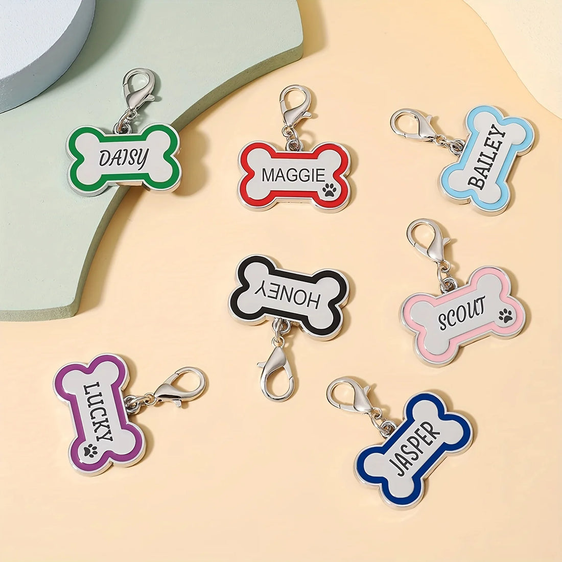 1PC Custom Engraved Name Dog Tag for Pets Personalized Zinc Alloy Bone-Shaped ID Dog Cat Tag with Slide-On Chain Durable Pet Tag