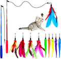 Cat Toy Wand, Retractable Cat Feather Toys and Replacement Refills with Bells, Interactive Cat Toys for Cat Kitten Exercise