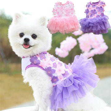 Lace Chiffon Dress For Small Dog Flowers Fashion Party Birthday Puppy Wedding Dress Summer Cute Costume Clothes For Pet dogs